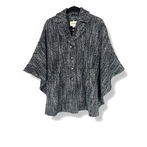 Black & White Notch Collar Wool-Blend Cape Coat Size S Lined Jacket Poncho